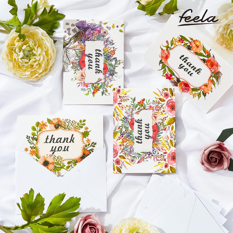 Feela Thank You Cards with Envelopes, 36 Pack Floral Thank You Notes with 36 Envelopes 6 Sticker Sheets By Feela, Blank Inside Cards for Baby Bridal Shower Wedding Graduation - Image 4
